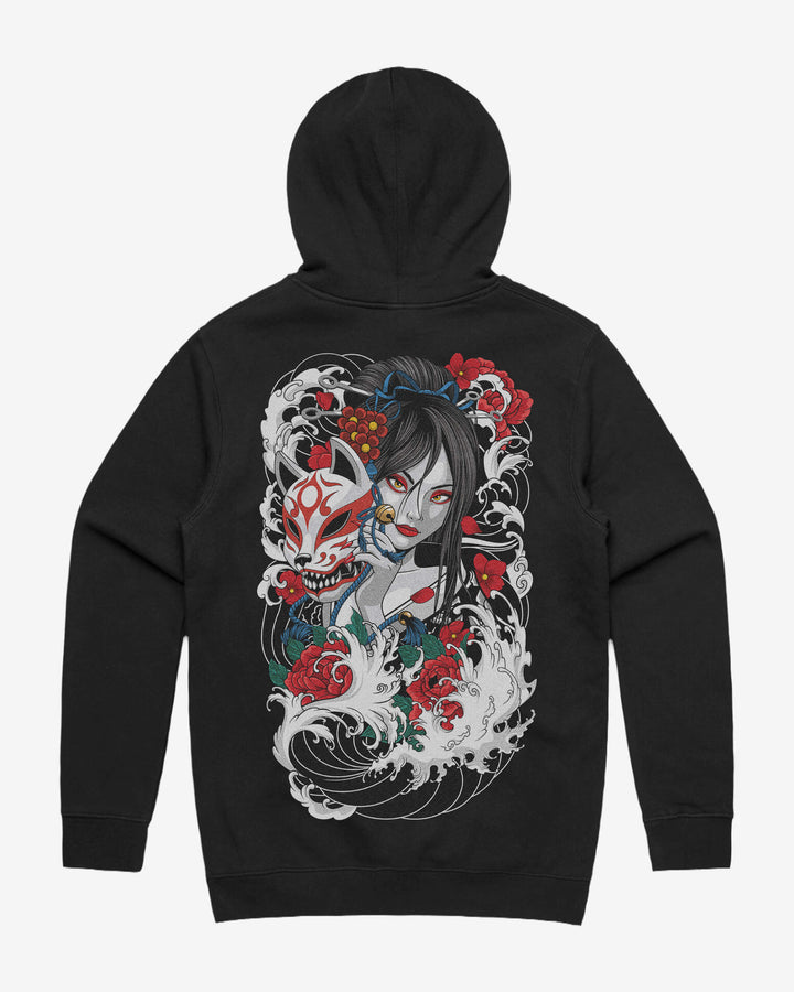 Geisha Kitsune Graphic Hoodie With Back Print