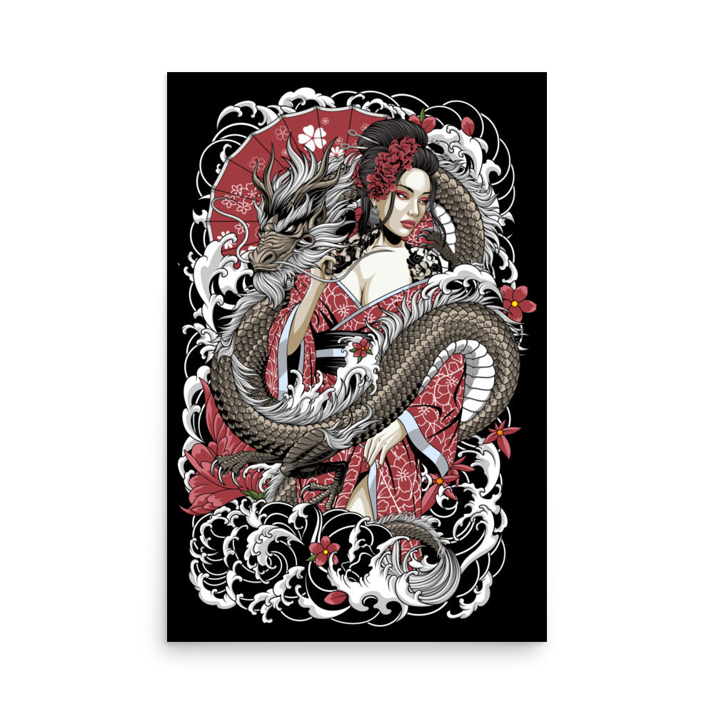 Geishas Dragon Poster With Tattoo Inspired Artwork