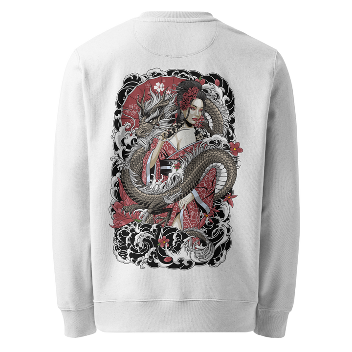 Geisha Grace Graphic Tattoo Sweatshirt - White