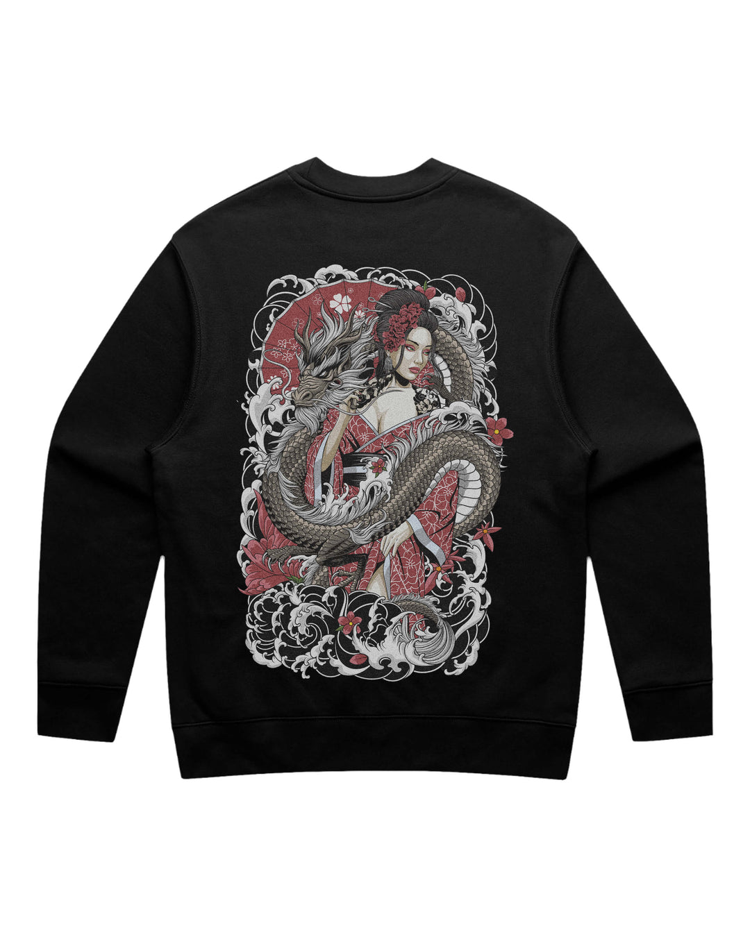 Geishas Dragon Black Crewneck Sweatshirt