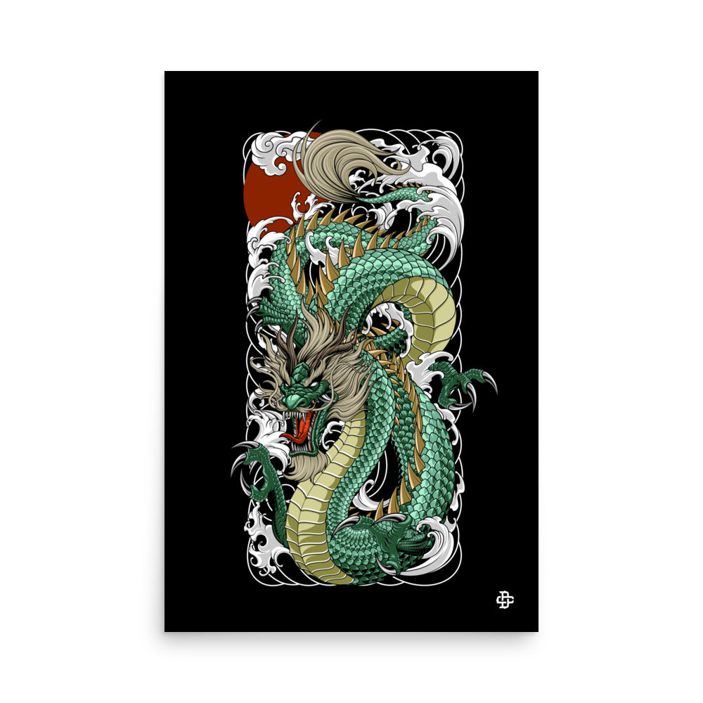 Green Japanese Dragon Poster