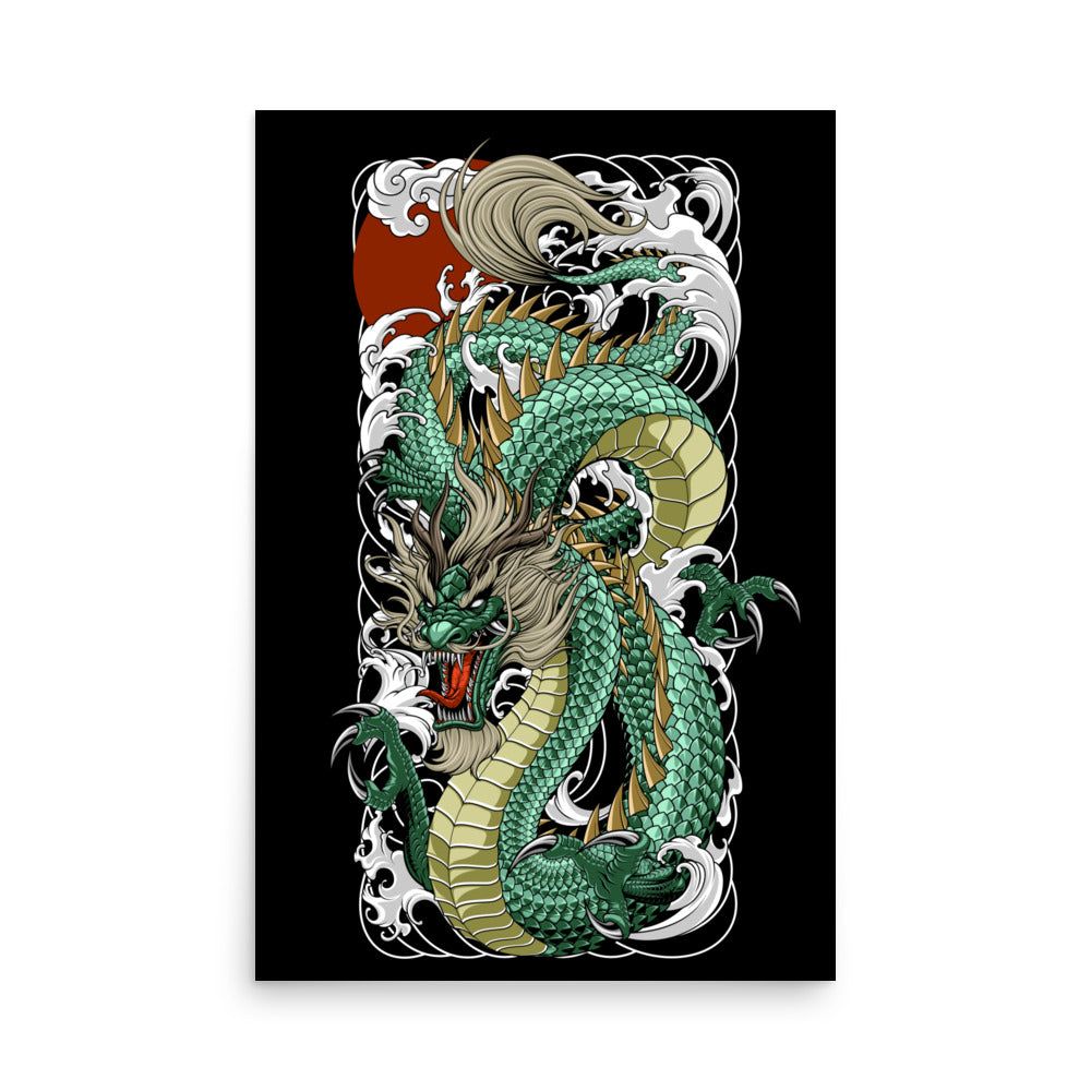 Green Dragon Poster With Tattoo Inspired Artwork