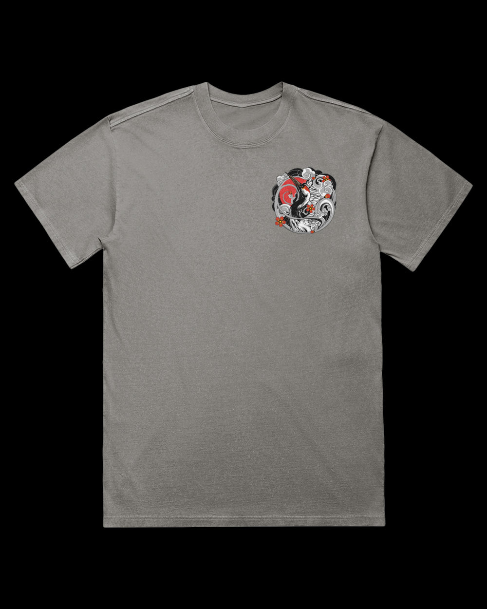 Flying Crane Acid Wash Graphic T-Shirt