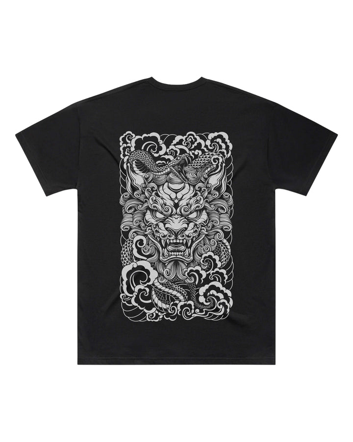 Oversized-fit t-shirt, Guardian Lion print - Black