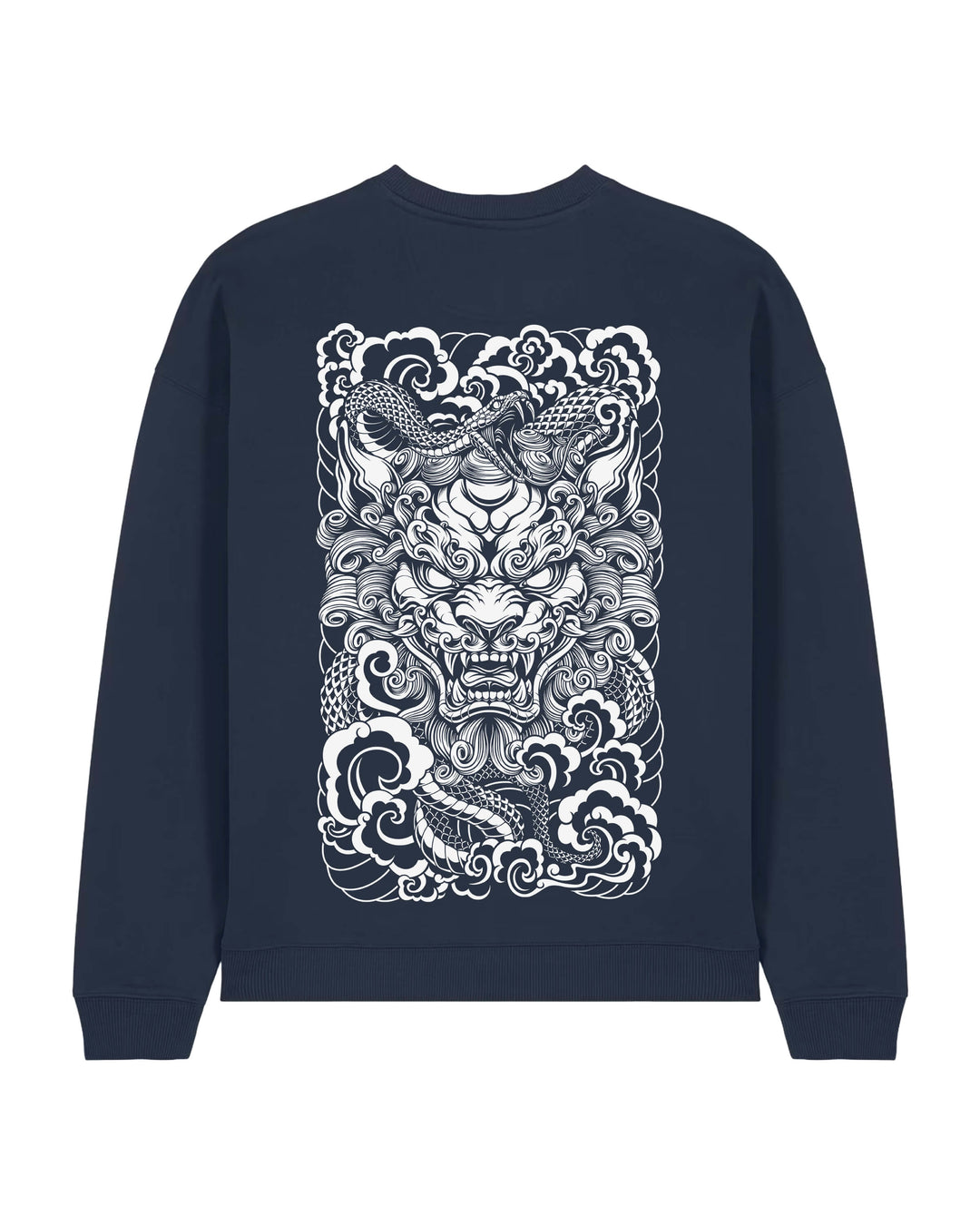 Oversized crewneck sweatshirt, Guardian Lion print - French Navy