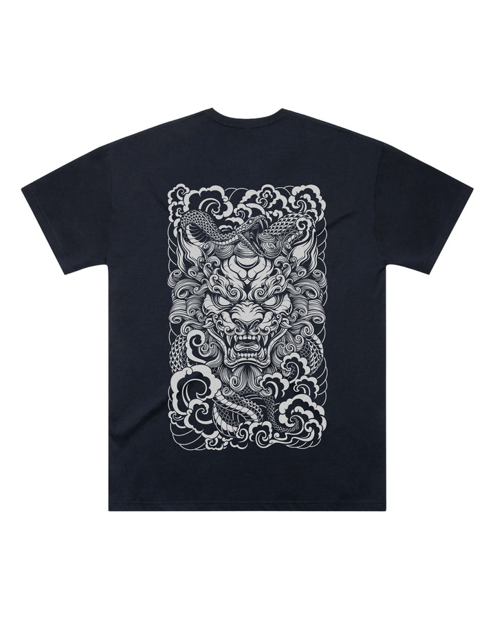 Oversized-fit t-shirt, Guardian Lion print - Navy