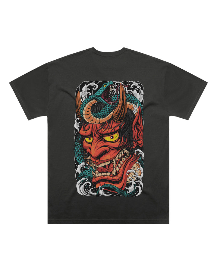Oversized-fit t-shirt, Hannya Demon print - Coal