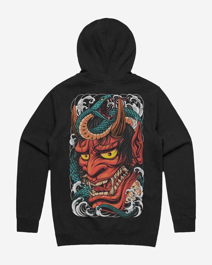 Red Hannya Mask Graphic Hoodie With Back Print