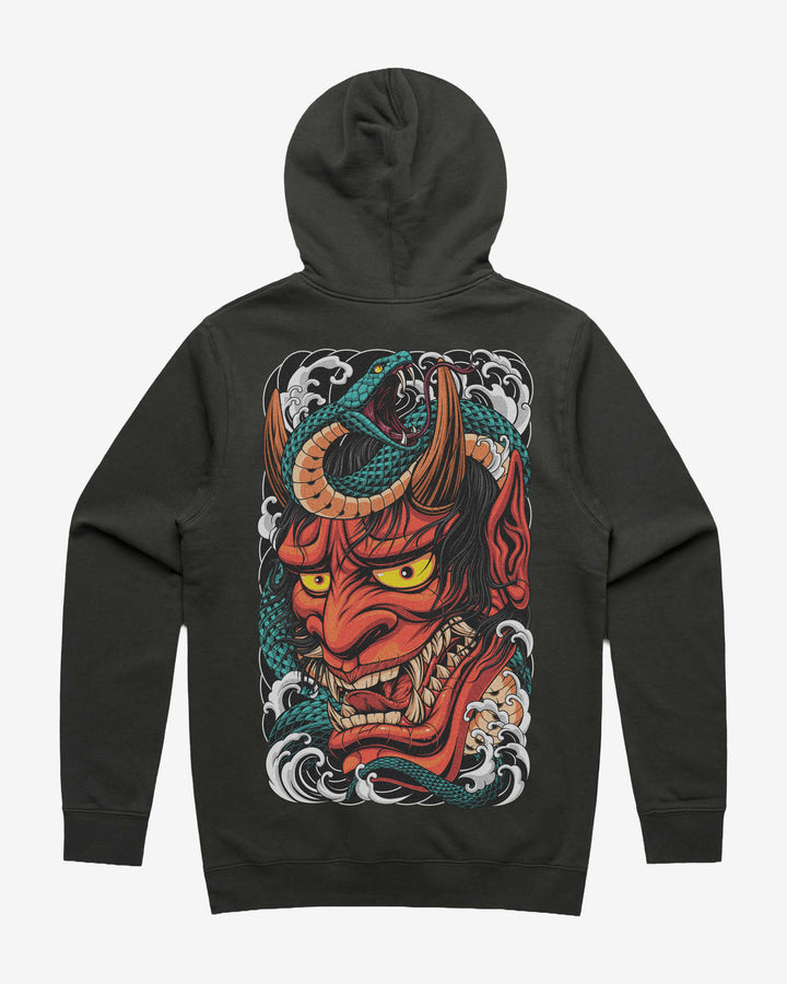 Red Hannya Mask Graphic Hoodie With Back Print