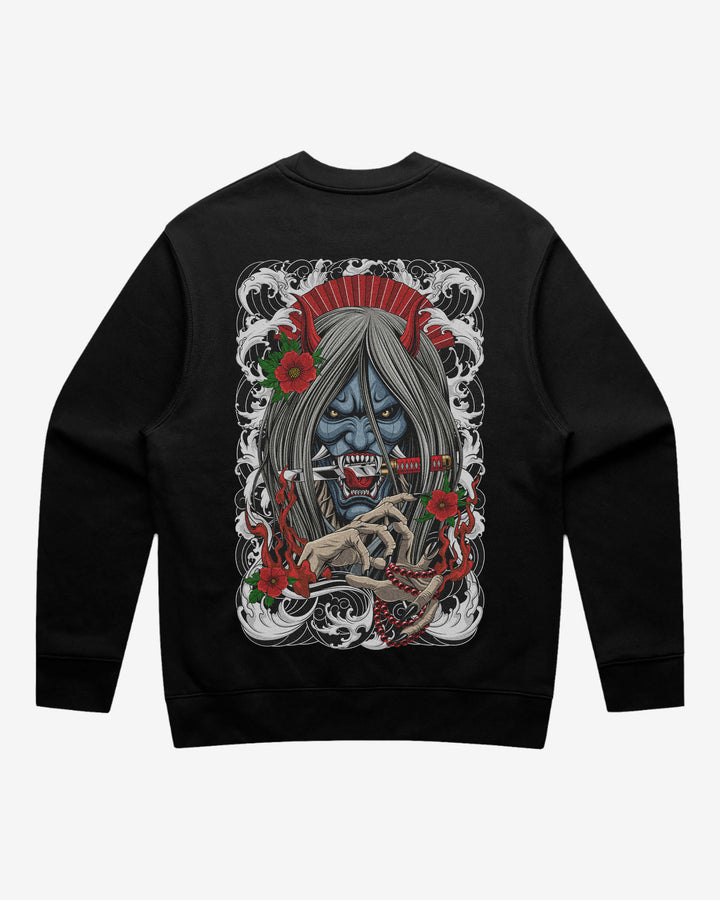 Hannyas Curse Relaxed Fit Graphic Sweatshirt With Large Tattoo Inspired Back Print