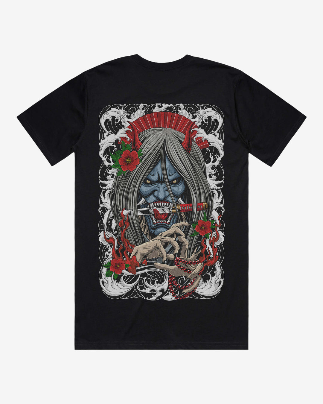 Hannyas Curse Relaxed Fit Graphic Tee With Large Japanese Tattoo Inspired Back Print