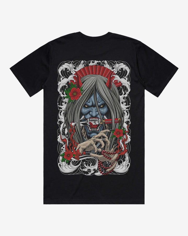 Hannyas Curse Relaxed Fit Graphic Tee With Large Japanese Tattoo Inspired Back Print