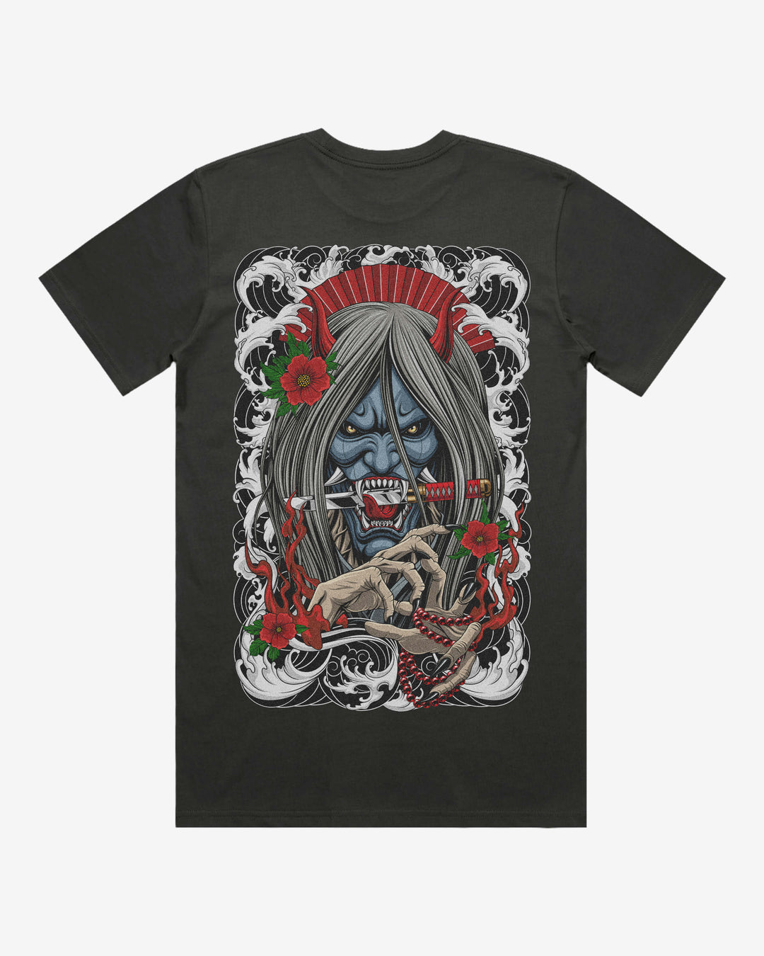 Hannyas Curse Relaxed Fit Graphic Tee With Large Japanese Tattoo Inspired Back Print