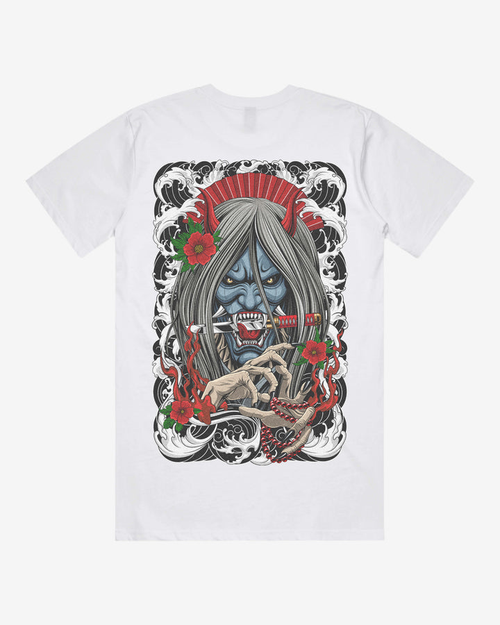 Hannyas Curse Relaxed Fit Graphic Tee With Large Japanese Tattoo Inspired Back Print