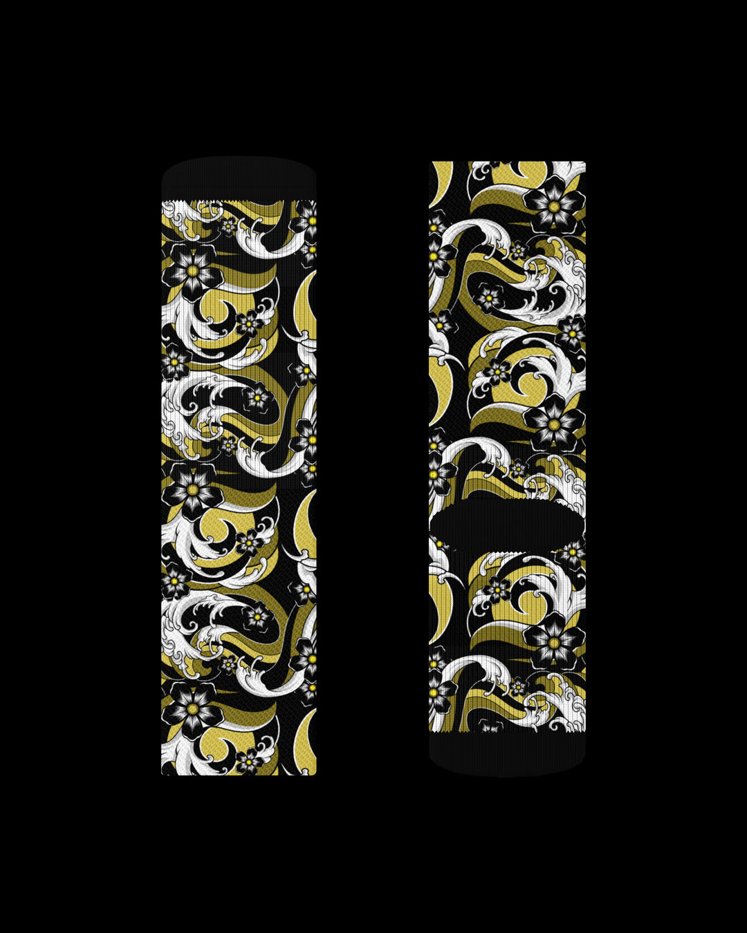 black crew socks with floral pattern