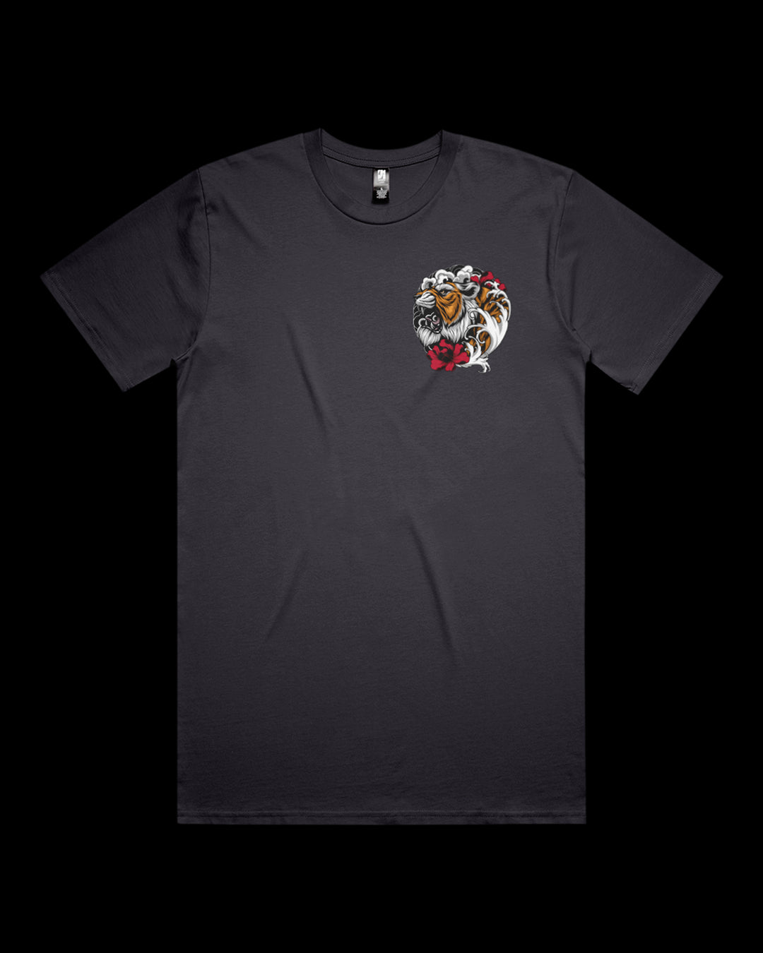 Graphic T-shirt featuring Japanese climbing tiger Irezumi-style artwork.