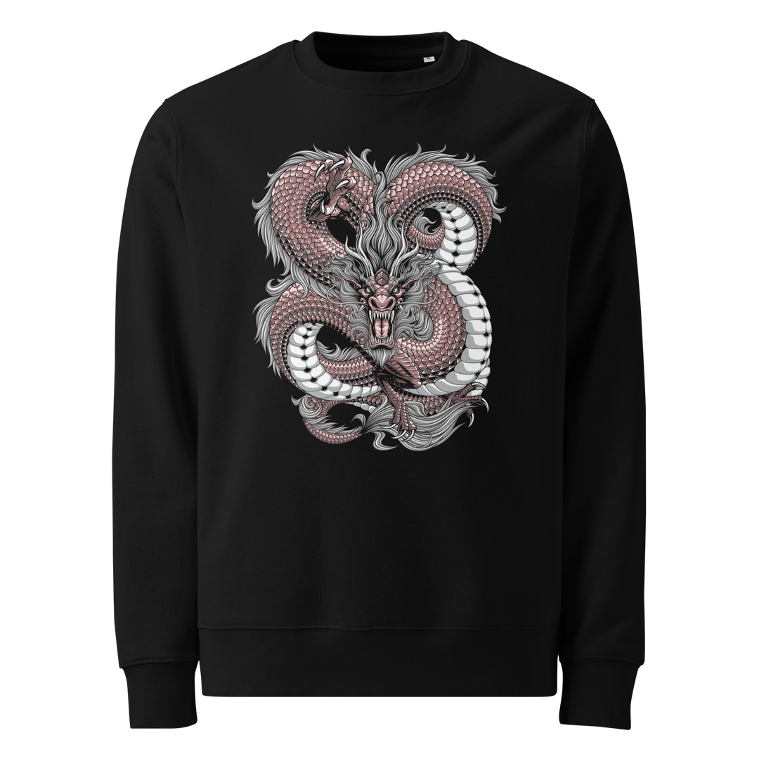 Black Intricate Knots Dragon Graphic Sweatshirt featuring a coiled dragon inspired by Japanese Irezumi tattoo art