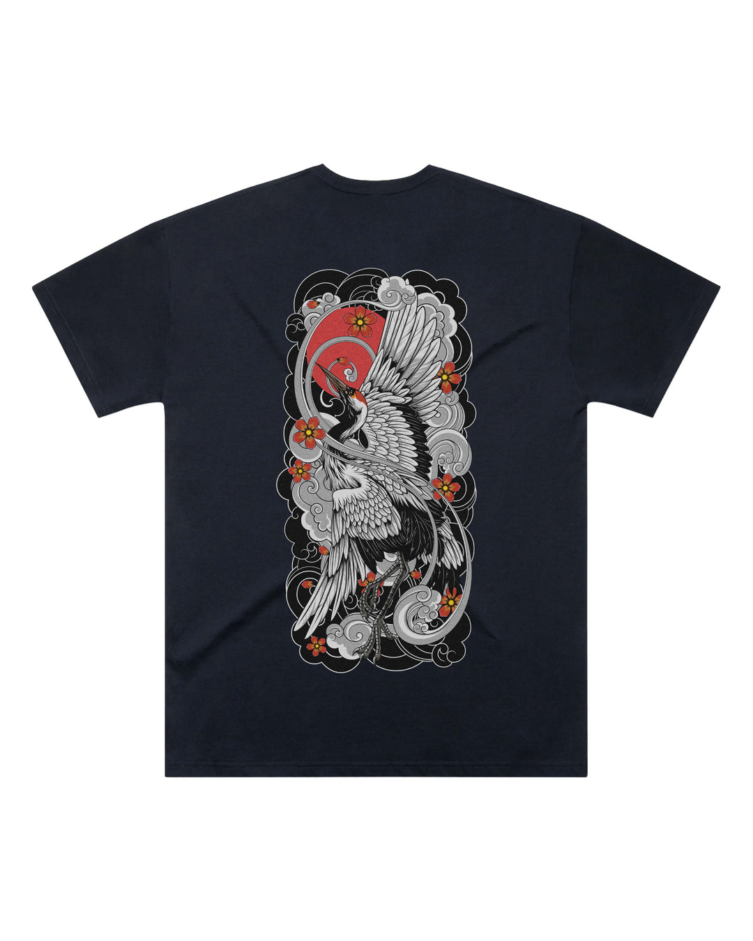 Oversized-fit t-shirt, Irezumi Crane print - Navy