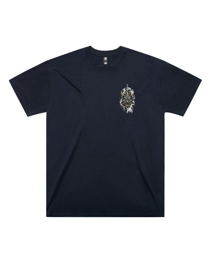 Back view of Irezumi Mask Mens Oversized Tee in Navy