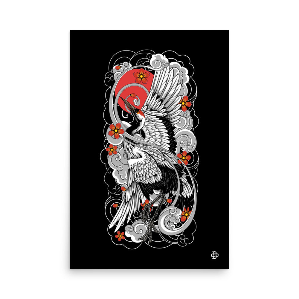 irezumi inspired rising crane poster