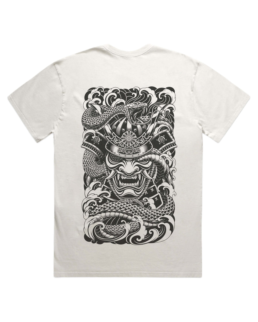 Faded bone t-shirt large irezumi samurai & coiling snake back print