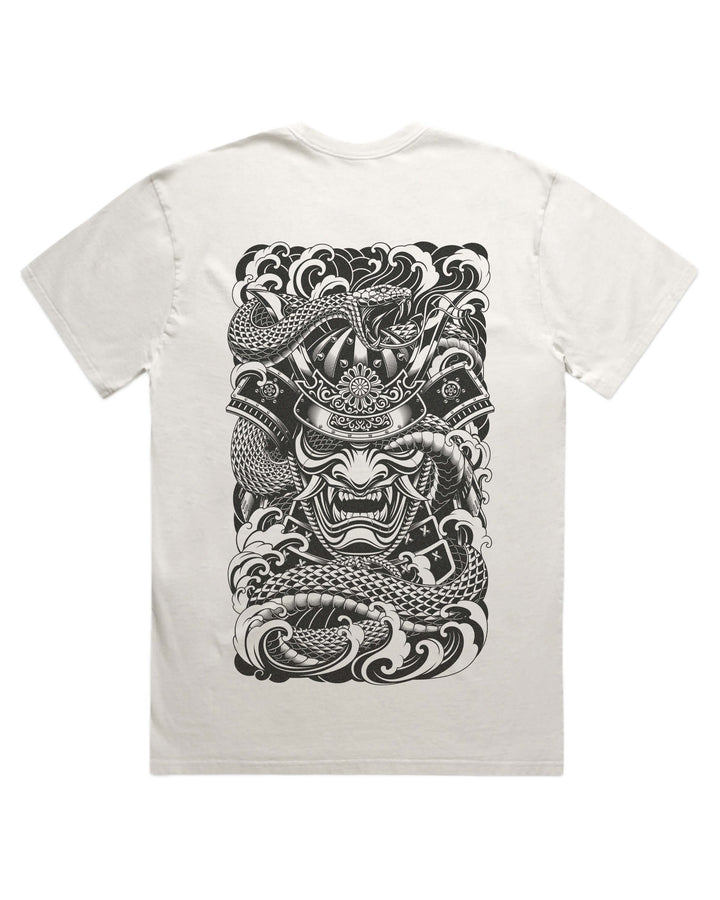 Faded bone t-shirt large irezumi samurai & coiling snake back print