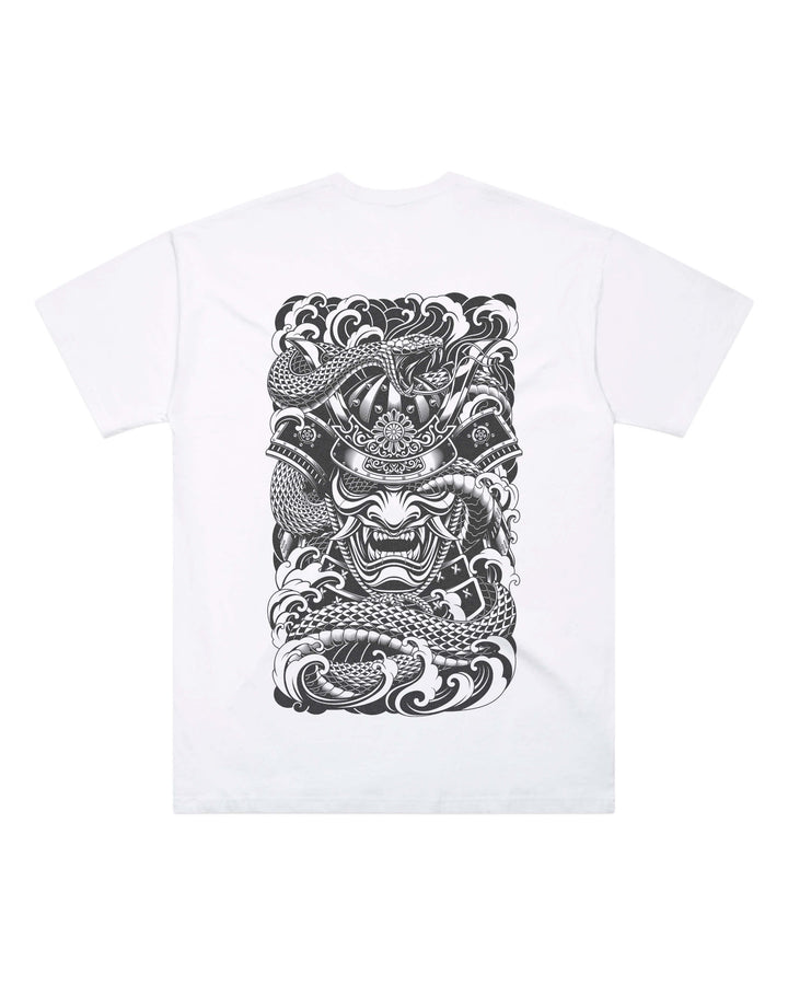 Oversized-fit t-shirt, Irezumi Samurai print - White