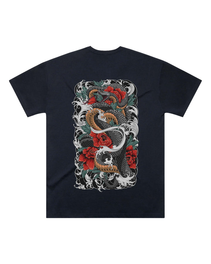 Oversized-fit t-shirt, Irezumi Snake print - Navy