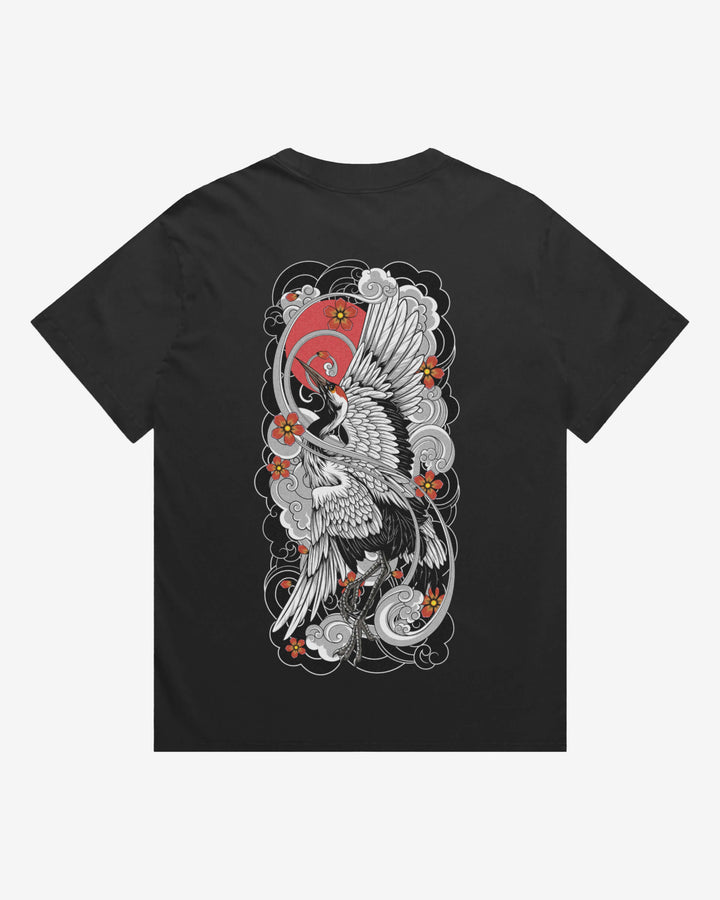 Irezumi Crane Mens Faded Graphic Tee