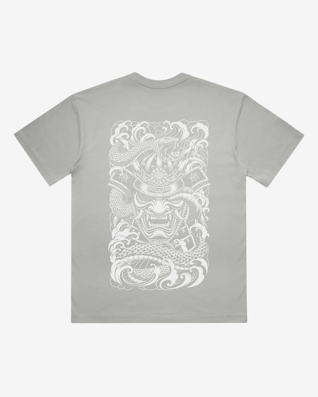 Irezumi Samurai Japanese tattoo-inspired graphic back print on a storm 240 GSM heavyweight boxy T-shirt