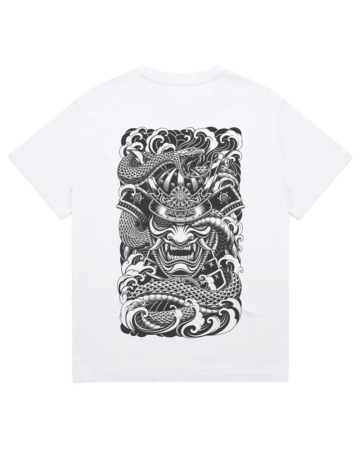 Oversized t-shirt with original irezumi inspired samurai and snake graphic print
