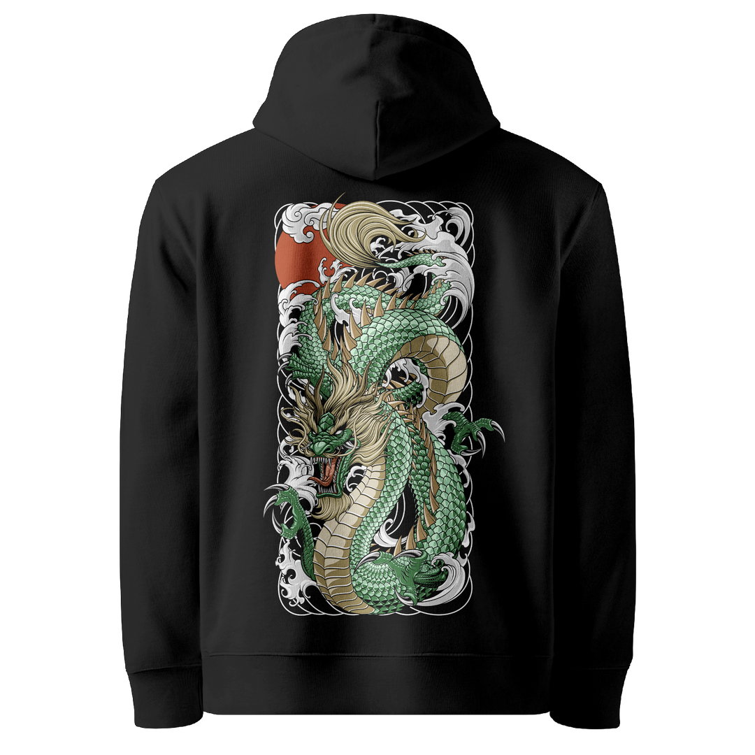 Jade Tide Dragon Tattoo Hoodie - Black