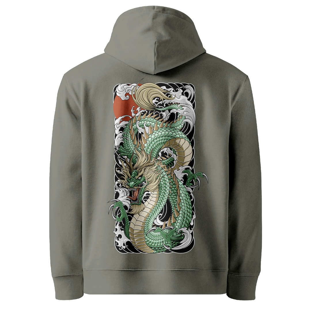 Jade Tide Dragon Tattoo Hoodie - Khaki