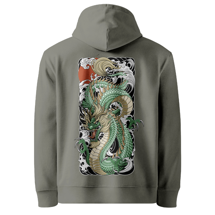 Jade Tide Dragon Tattoo Hoodie - Khaki