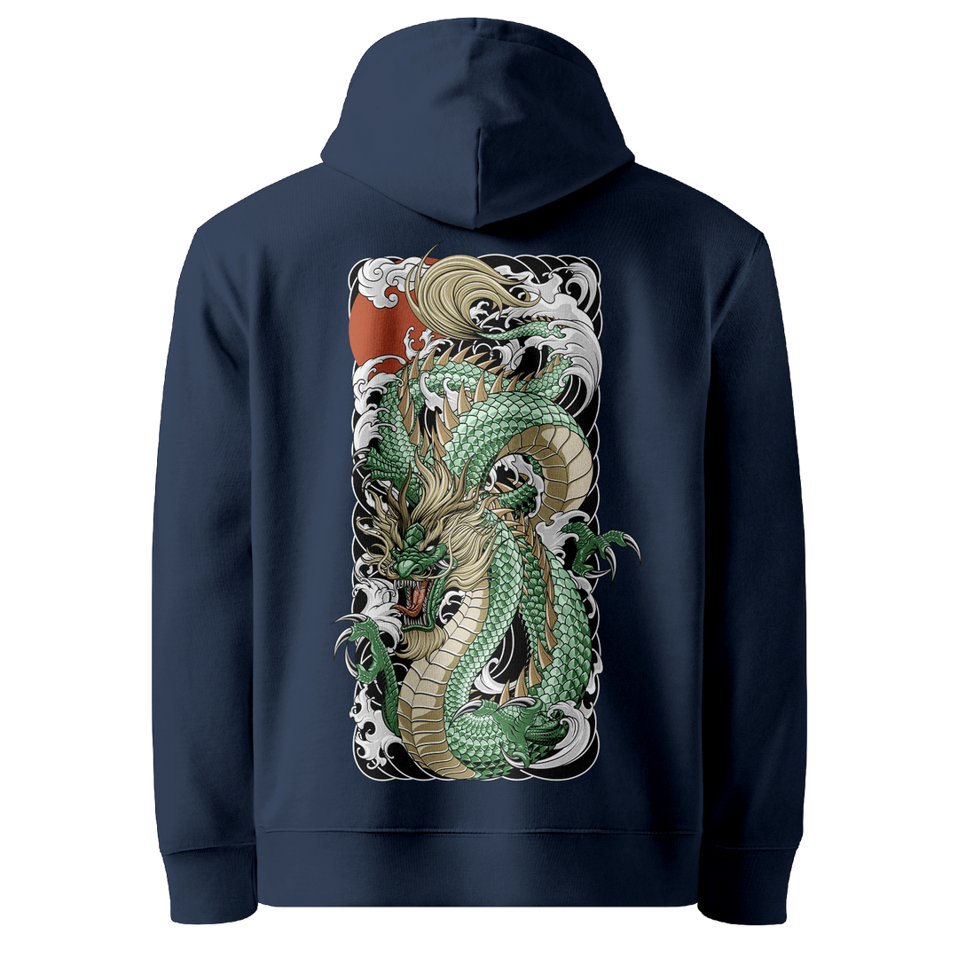 Jade Tide Dragon Tattoo Hoodie - Navy