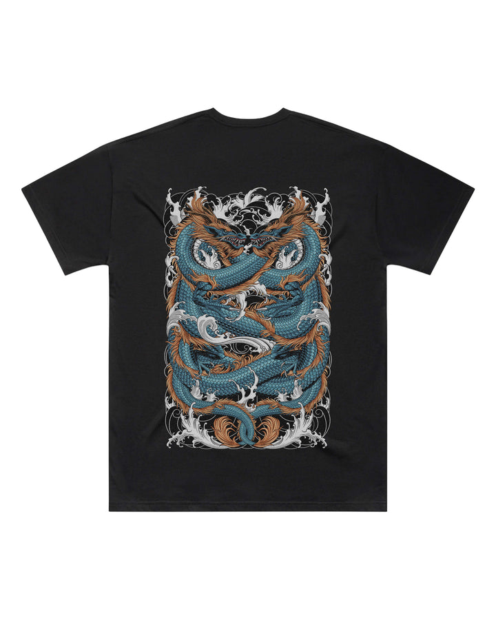 Oversized-fit t-shirt, Japanese Dragons print - Black