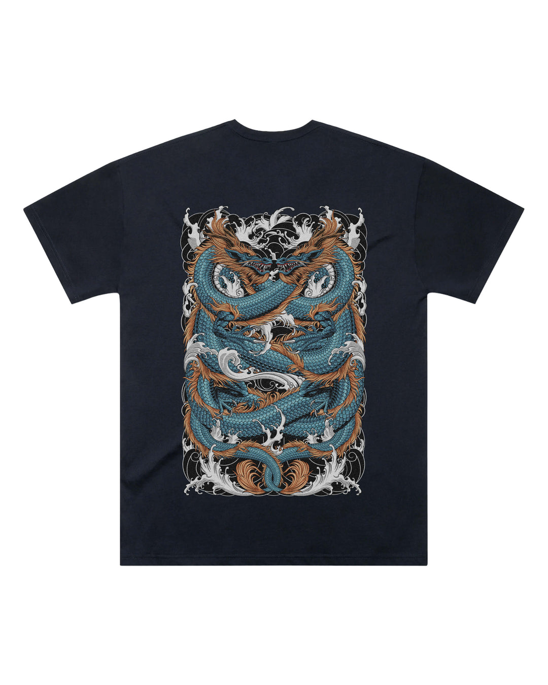 Oversized-fit t-shirt, Japanese Dragons print - Navy