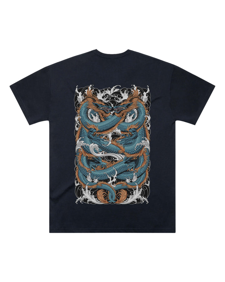 Oversized-fit t-shirt, Japanese Dragons print - Navy