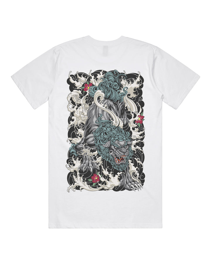 Back view of Japanese Graphic Tee – Japanese Lion in White