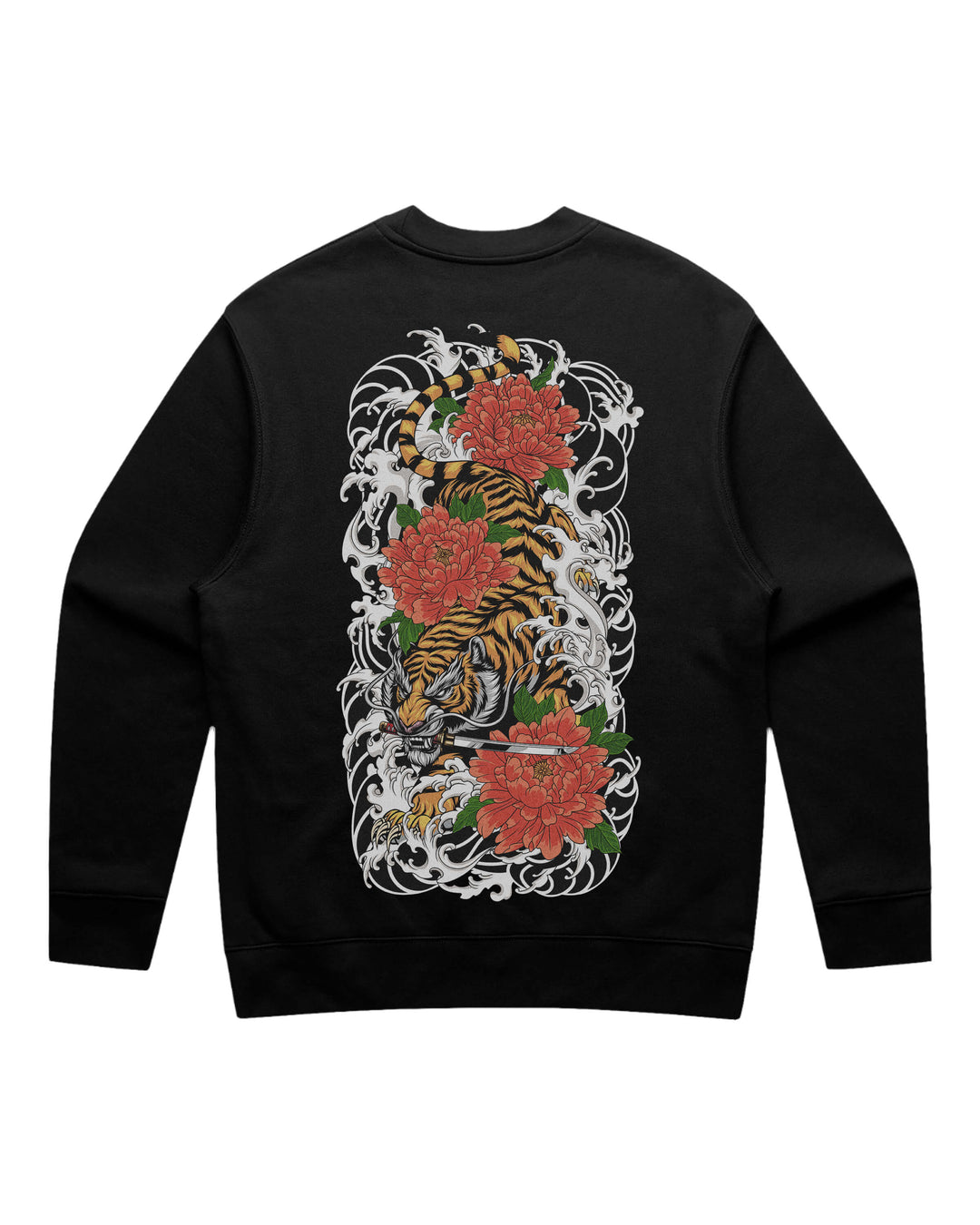 Japanese Tiger Black Crewneck Sweatshirt
