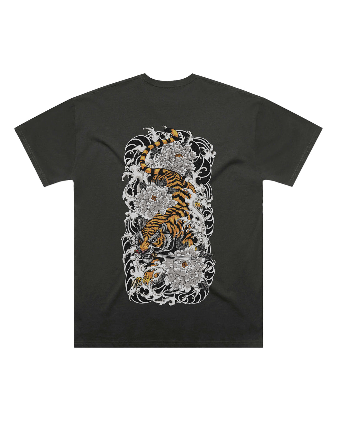 Oversized-fit t-shirt, Japanese Tiger print - Coal