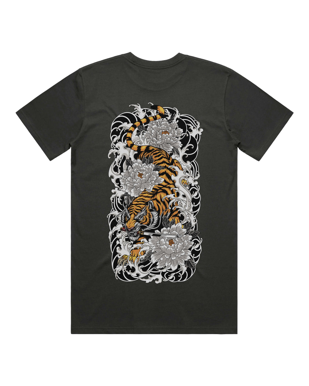 Coal graphic t-shirt with large descending Japanese tiger back print