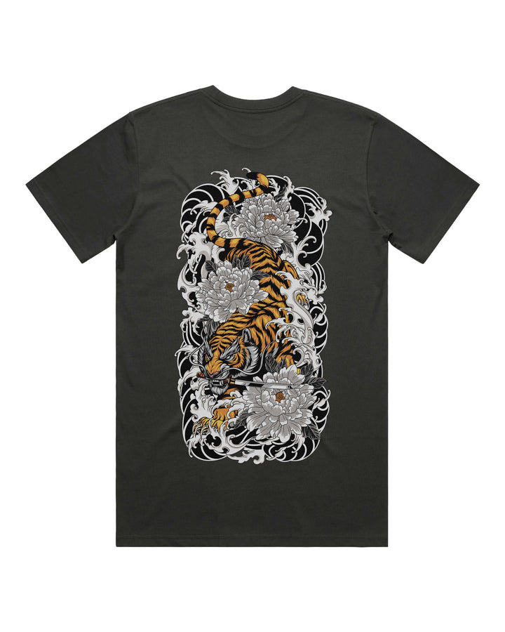 Coal graphic t-shirt with large descending Japanese tiger back print