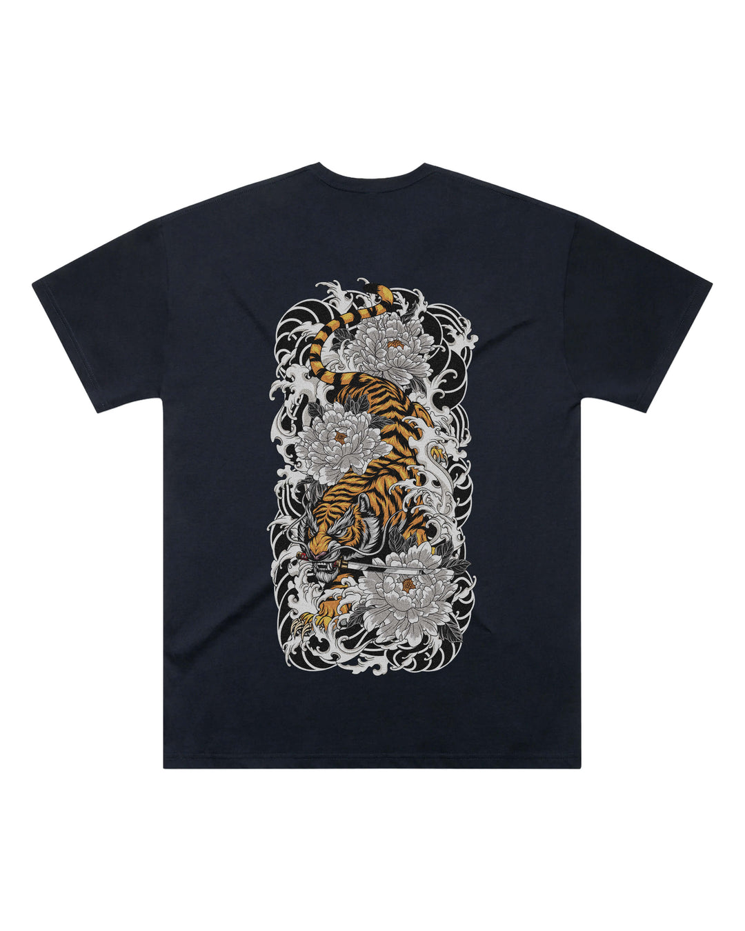 Oversized-fit t-shirt, Japanese Tiger print - Navy