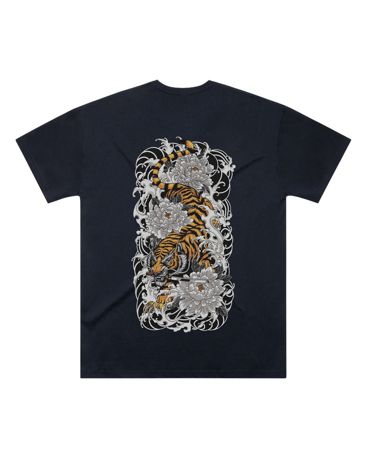 Oversized-fit t-shirt, Japanese Tiger print - Navy