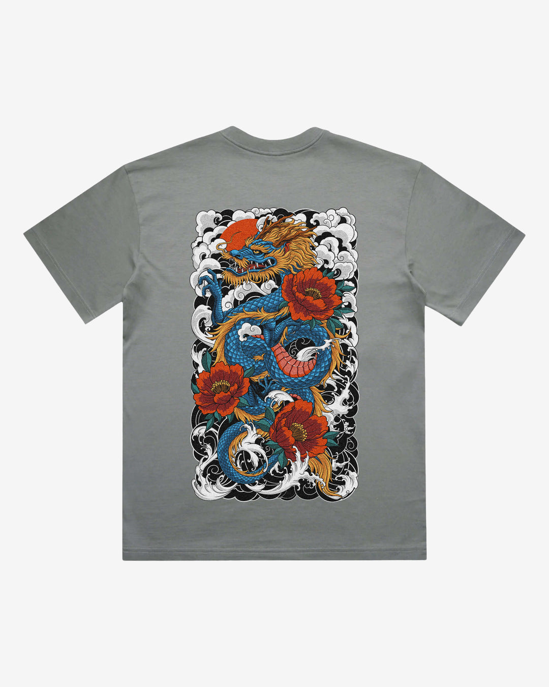 Japanese Dragon Japanese tattoo-inspired graphic back print on a shadow 240 GSM heavyweight boxy T-shirt