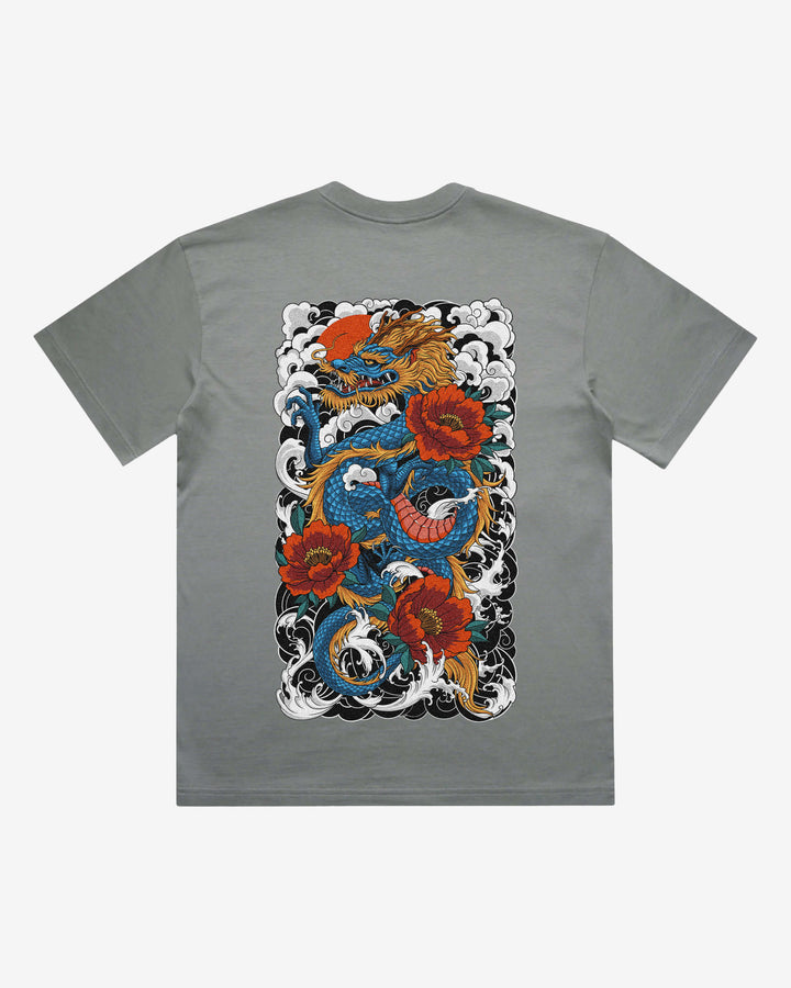 Japanese Dragon Japanese tattoo-inspired graphic back print on a shadow 240 GSM heavyweight boxy T-shirt