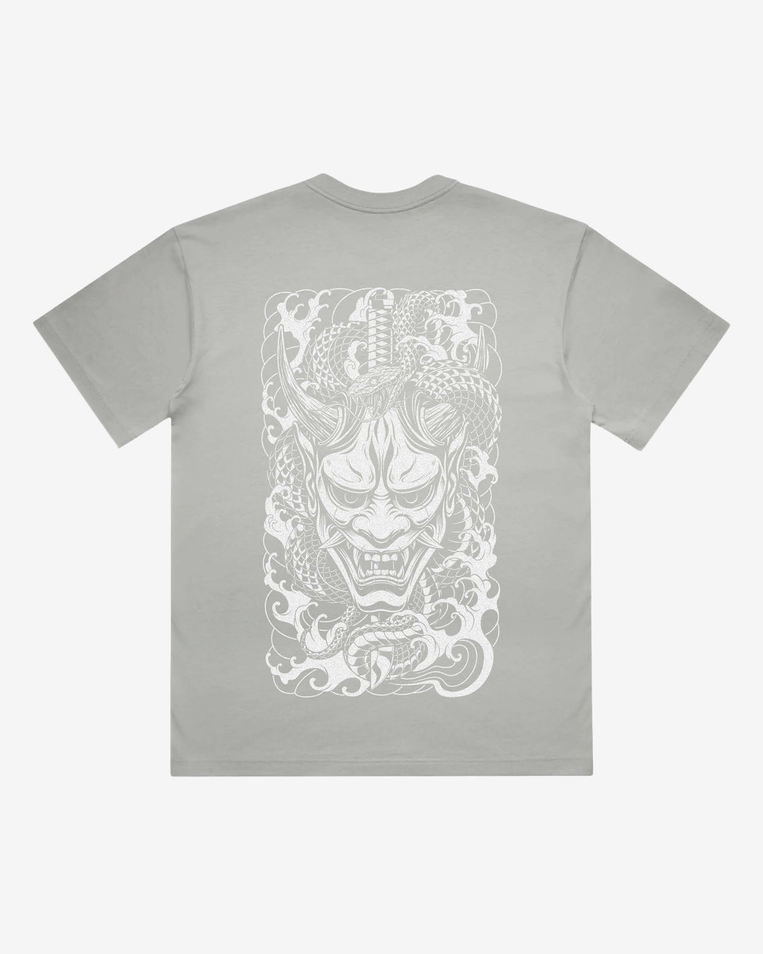 Japanese Oni Japanese tattoo-inspired graphic back print on a storm 240 GSM heavyweight boxy T-shirt