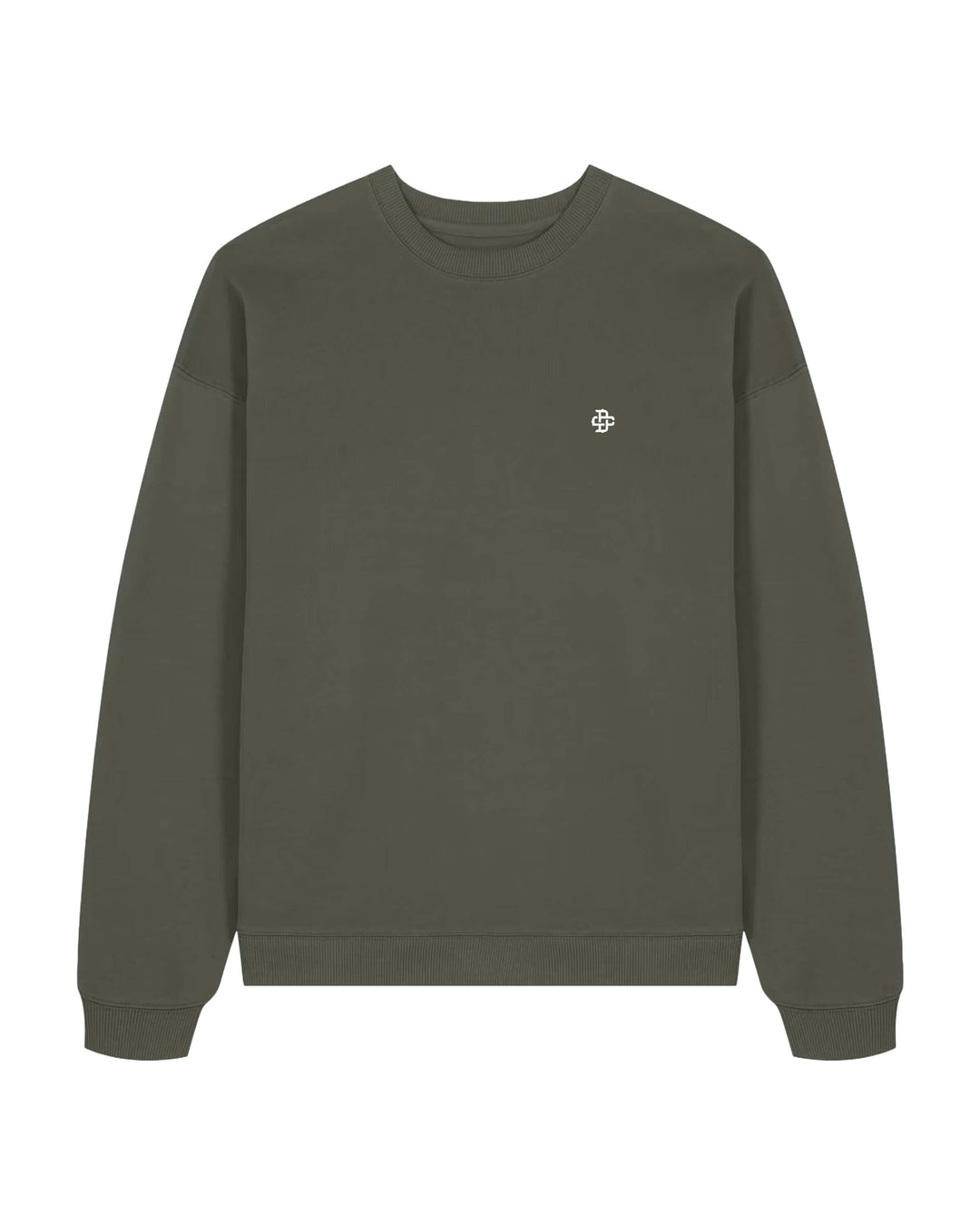 Front view of oversized sweatshirt in Khaki