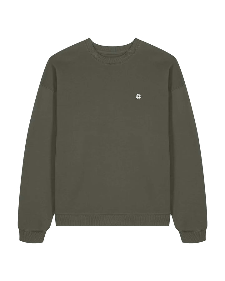 Front view of oversized sweatshirt in Khaki